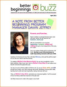 Cover Image: Better Beginnings Buzz for Families Apr 2021