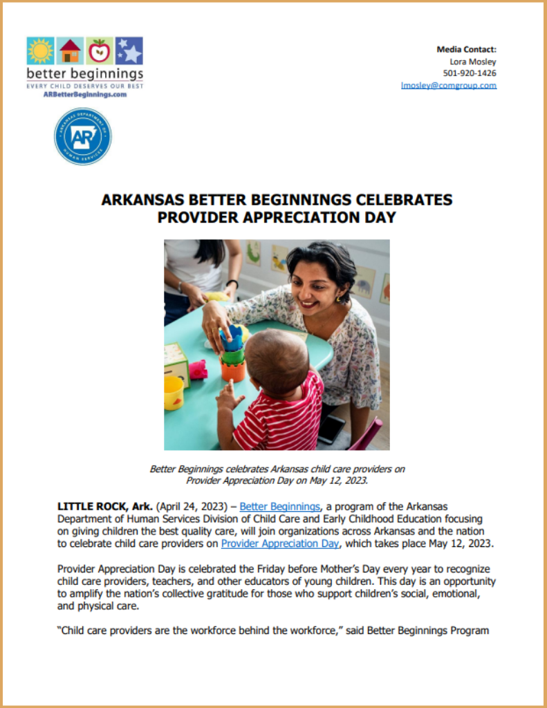 Better Beginnings Celebrates Provider Appreciation Day AR Better