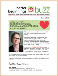 Cover Image: Better Beginnings Buzz for Families Jan 2022